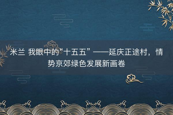米兰 我眼中的“十五五” ——延庆正途村，情势京郊绿色发展新画卷