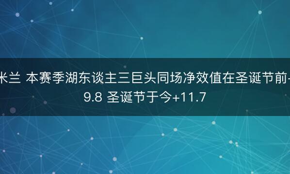 米兰 本赛季湖东谈主三巨头同场净效值在圣诞节前-9.8 圣诞节于今+11.7