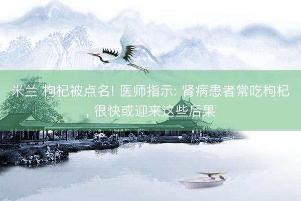 米兰 枸杞被点名! 医师指示: 肾病患者常吃枸杞, 很快或迎来这些后果
