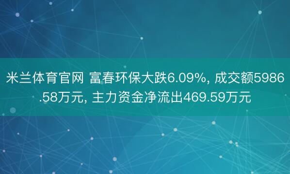 米兰体育官网 富春环保大跌6.09%, 成交额5986.58万元, 主力资金净流出469.59万元